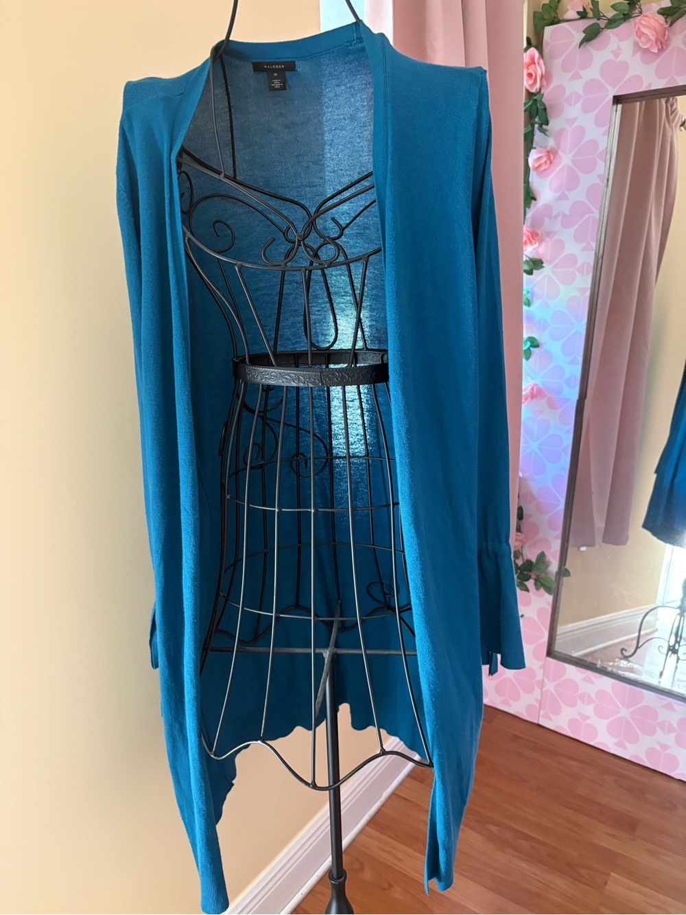 Halogen Teal Open-Front Long Cardigan